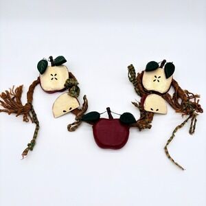 Rustic Hand Painted Carved Wood Apple Garland Teacher Primitive Country Decor